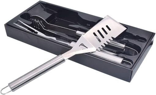 BBQ Tool Set 3pc Grill Accessories with Spatula, Fork, Clamp - Gifts for Dad Durable, Stainless Steel Grill Tools