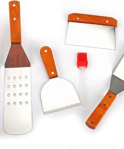 BBQ Accessories, Flat Griddle Accessories Grill Spatula Set with Scraper, Long/Short Spatulas Outdoor BBQ Tool,6-Piece