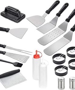 BBQ Grill Accessories, 20 Pcs Griddle Accessories Kit with Griddle Spatula, Scraper and Egg Rings, Stainless Steel Griddle Tools Set for Outdoor BBQ and Camping