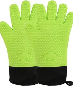 Long Oven Gloves Heat Insulated Finger Gloves Non-Slip Microwave Oven Mitts Gripper Pot Holder BBQ Baking Tool(C)