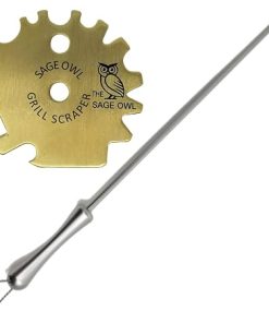 Sage Owl Bristle-Free Brass Barbecue Grill Scraper with 21.5’’ Handle – Safe Grill Cleaner Tool for Outdoor Barbecues, BBQ Accessories, and Unique Kitchen Gadgets - Gifts for Mom