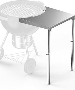Charkettle Stainless Steel Kettle Grill Side Table/Shelf, Compatible with Weber 18"/22"/26" Grills, Charcoal Kettle Grill Accessories with Adjustable Height