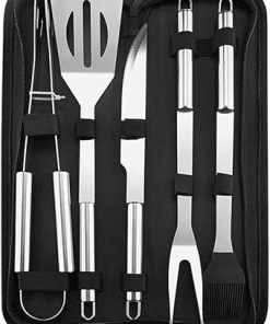 Complete BBQ Accessories – 16PC Grill Set with Spatula, Tongs, Skewers, Case – Barbecue Tools for Father’s Day, Wedding, Anniversary, 16 Piece, Silver(5pcs)