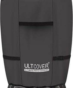 ULTCOVER Outdoor Waterproof Charcoal Kamado Joe Grill Cover for 22-24 inch Big Green Egg Char-Griller Char-Broil and Other Round Smokers Size Up to 36” Dia x 45” H, Black