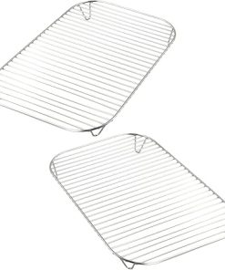 2Pcs Grill Rack Stainless Steel Cooking Steaming Racks Tray Air Fryer Accessories Baking Pan BBQ Gril Roasting Rack Kitchen Tool(2pcs)