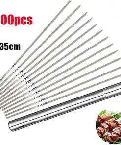 100/50pcs Reusable Flat Stainless Steel Barbecue Skewers Needle Stick For Outdoor Camping Picnic Tools with Storage Box Grill Accessories,Gripper (100pcs and Box) 2