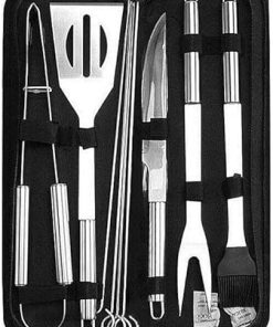 JHUS 9pcs BBQ Tool Set Stainless Steel Barbecue Grill Griddle Accessories Grilling Accessories Grill Brush BBQ Accessories Smoker Grill Kitchen Set Grill Accessories Camping Grill Basting Brush 2