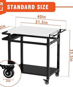 20″x 32″ Grill Table with Double-Shelf, Stainless Steel Grill Cart, Multifunctional Food Prep and Pizza Oven Table for Ninja Grill, Blackstone Griddle 17″/22″ 2