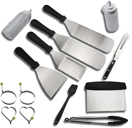 BBQ Grill Accessories,15 PCS Stainless Steel Griddle Accessories Kit for Outdoor BBQ, Kitchen, Teppanyaki and Camping Grilling Accessories BBQ Grill Accessories,15 PCS Stainless Steel Griddle Accessories Kit for Outdoor BBQ, Kitchen, Teppanyaki and Camping Grilling Accessories