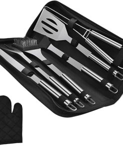 BBQ Tool Set 7pcs Stainless Steel Grill Tools Tongs Scraper Food Clip Complete Set for Outdoor Grilling Cooking