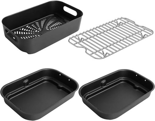 Grill Roast Rack&Combo Crisper Basket with 2PCS Cooking Pots for Ninja Foodi FG551/DG551 Smart XL Indoor Grill Accessories, Air Fryer Rack with Non-Stick Griddle Pan&Cooking Pot for Ninja Foodi DG651