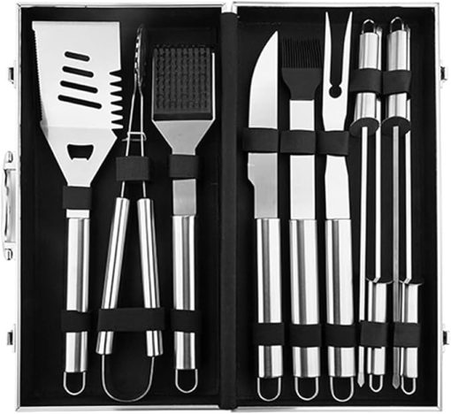 10pcs Grill Accessories BBQ Tools, Stainless Steel Grilling Tools, BBQ Accessories Tool Set with Handle & Storage Box, Grilling Utensils Tools Set for Home, Cam