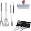 HANABASS 28pc Stainless Steel BBQ Tool Set Storage Bag Barbecue Accessories Food Clamp Fork Brush 4