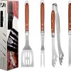 Deluxe BBQ Grill Tool Set with Rosewood Handles - Best Grilling Gift- Heavy Duty Grill Accessories Grilling Tools Set Grill Utensils- Extra Thick Stainless Steel Grill Spatula, Tongs, Fork& Meat Knife