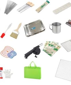 160pcs BBQ Grill Accessories Set for Outdoor Camping, BBQ Utensils Kit with Brush,Sticks,Grill Net, Food Clips, Chopsticks, Food Tray