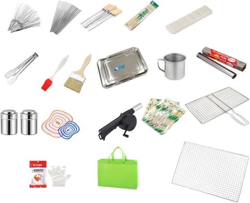 160pcs BBQ Grill Accessories Set for Outdoor Camping, BBQ Utensils Kit with Brush,Sticks,Grill Net, Food Clips, Chopsticks, Food Tray