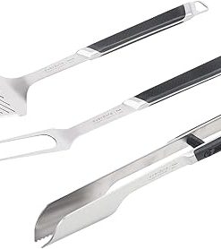 Everdure by Heston Blumenthal Premium Pack of 3 BBQ Tool Kit: Brushed Stainless Steel Tongs, Spatula and Fork with Soft Grip Handles and Hang Zone