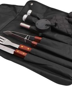 8-Piece Stainless Steel BBQ Tool Set Portable Outdoor Barbecue Grill Utensils Kit Glove Cutter Fork Clip Seasoning Bottles Perfect for Camping Picnic