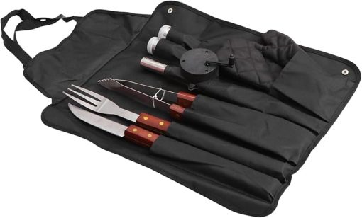 8-Piece Stainless Steel BBQ Tool Set Portable Outdoor Barbecue Grill Utensils Kit Glove Cutter Fork Clip Seasoning Bottles Perfect for Camping Picnic