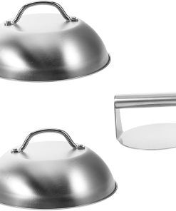 Garneck Sturdy Stainless Steel Burger Press Set BBQ Grilling Accessories for Indoor Outdoor Cooking Cheese Melting Dome Griddle Kit