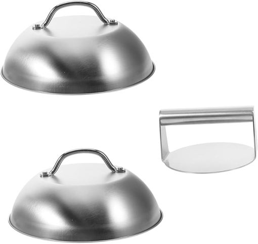 Garneck Sturdy Stainless Steel Burger Press Set BBQ Grilling Accessories for Indoor Outdoor Cooking Cheese Melting Dome Griddle Kit