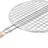 HEMOTON Versatile Outdoor Grilling Tool Round Bbq Grill Basket with Wooden Handle Fish Meat Grill Basket Stainless Steel Rack