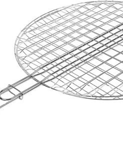 HEMOTON Versatile Outdoor Grilling Tool Round Bbq Grill Basket with Wooden Handle Fish Meat Grill Basket Stainless Steel Rack