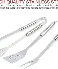 Large Grill Accessories ，BBQ Barbecue Tool Set, 3 Pcs Stainless Steel Barbecue Grill Cooking Utensils Tool Set with Storage Case for Travel/Camping/Outdoor Activities – Indoor Outdoor Barbecue Kit for 2