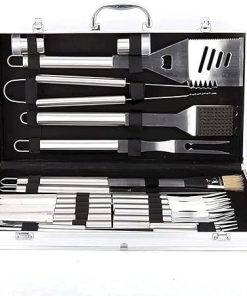 BBQ Tool Set, Stainless Steel BBQ Accessories, 24 Pieces of Outdoor BBQ Tools, Heat-Resistant Handle BBQ Clips, Portable Camping BBQ Kit