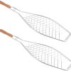 Stainless Steel Outdoor Grill with Wooden Handle Grill Basket Folding Dual Fish Hamburger Clip BBQ Net Picnic Tool 4
