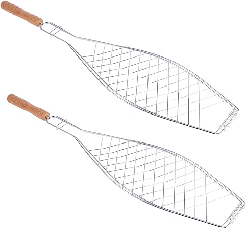 CANIGHT Bbq Outdoor Grill Net 2 Pcs Iron Grilled Net Wooden Handle Fish Barbecue Basket Barbecue Grill Rack Camping Bbq Tool CANIGHT Bbq Outdoor Grill Net 2 Pcs Iron Grilled Net Wooden Handle Fish Barbecue Basket Barbecue Grill Rack Camping Bbq Tool