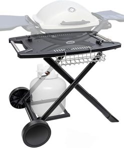 Portable Grill Cart for Weber Q Gas Grills, Folding Grill Stand for Weber Q1000, Q1200, Q2000, Grill Cart for Ninja Woodfire Grill OG700 Series & Pizza Ovens