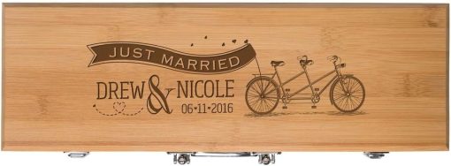 LifeSong Milestones Personalized Wedding Custom Engraved BBQ Tools Grill Accessories Tool Set 3pc Stainless Steel Barbecue Gift Set for Outdoor Grills (Bamboo) (Just Married) - Image 2