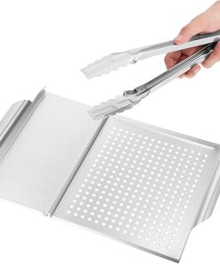 Stainless Steel Grilling Tray Food Tongs Outdoor Grill Trays Serve BBQ Accessories Set for Grilling Cooking
