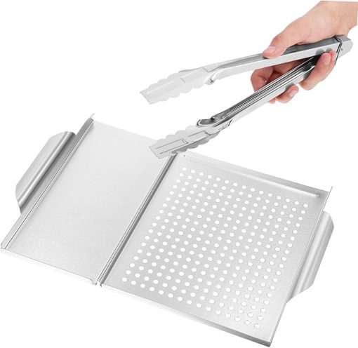 Stainless Steel Grilling Tray Food Tongs Outdoor Grill Trays Serve BBQ Accessories Set for Grilling Cooking