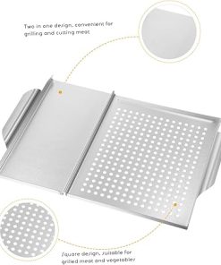 Amosfun 1Set Stainless Steel Grilling Tray with Food Tong Perforated Bbq Grill Serving Platter for Outdoor Cooking Easy to Clean for Even Cooking and Flavor Enhancement 2