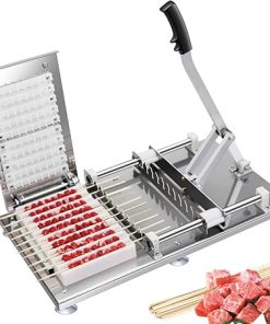 10 Holes Stainless Steel Meat Skewer Machine, BBQ Grill Shish Kebab Maker, with 100 Sticks, Extended Handle, Dual Pressure Bearings, for Commercial Restaurants Outdoor Picnic