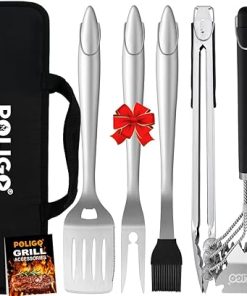 POLIGO 18” Safe Wire Grill Brush and Scraper Bristle Free for All Barbecue Grills Bundle with 5PCS BBQ Grill Accessories Set in Carrying Bag - Grilling Set Ideal Birthday for Dad Men