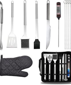KANDUO BBQ Grill Set, 11-Piece Grill Set with Thermometer, Heat Insulation Gloves, Cloth Bag, Grill Tools Set for Men Women - Perfect Grill Gifts for Men