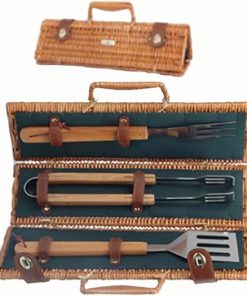 Picnic & Beyond Outdoor Travel The Skewer Collection Carrier BBQ Tools Set in Triangular Willow Carrying Case 2