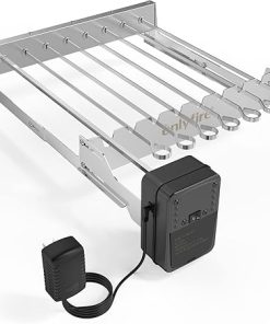 only fire Stainless Steel Electric Skewer Turner, Rotated Grilling Rack Shish Kabob Set with 7 Skewers and Dual-Purpose Rotisserie Motor