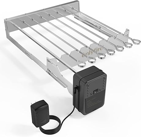 only fire Stainless Steel Electric Skewer Turner, Rotated Grilling Rack Shish Kabob Set with 7 Skewers and Dual-Purpose Rotisserie Motor only fire Stainless Steel Electric Skewer Turner, Rotated Grilling Rack Shish Kabob Set with 7 Skewers and Dual-Purpose Rotisserie Motor