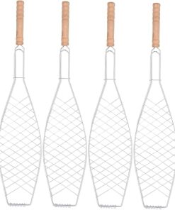 BESPORTBLE 4Pcs Grilled Net with Wooden Handle Non Stick Barbecue Tool for Camping for Fish Meat and Vegetables for Outdoor Picnics and Grilling Activities