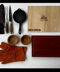 Gift Box for Men Grilling Accessories Leather Gloves Leather Gloves Cast Iron Frying pan, Hardwood Cutting Board Handmade Fork and Knife 2 Wooden Bowls Leather Apron – Complete Home Grill kit Gift 2