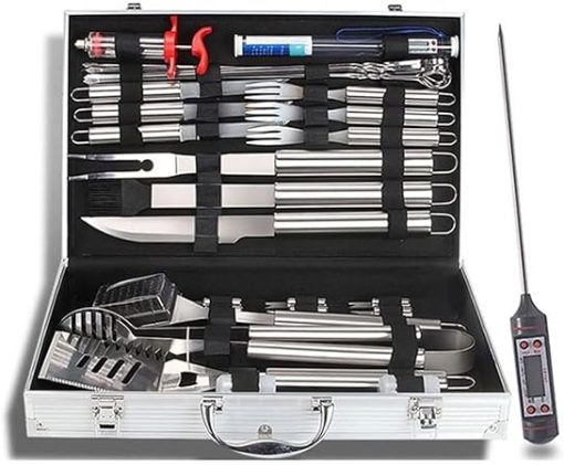 32-Piece Deluxe BBQ Grill Tool Set with Aluminum Carrying Case & Thermometer, Stainless Steel Accessories for Camping & Backyard