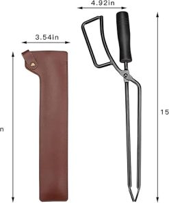 Charcoal Fire Clip Fire Place Log Tongs with Leather Case for Indoor Fire/Fire Pits Accessories/Tongs for Outdoor Stove/Firewood Tongs/Campfire Tongs-Dark Brown 2