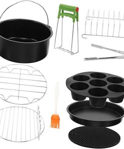Ciieeo 9pc Air Fryer Grill Set Pizza Cupcake Pan Baking Kit Barbecue Rack Easy Clean Non-stick Random
