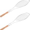 DOITOOL Sturdy BBQ Grill Accessory 2-Piece Iron Mesh Clip Wooden Handle for Grilling Camping Hiking Non- to Use