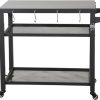 Grill Carts Outdoor with Storage and Wheels,Whole Metal Portable Table and Storage Cabinet for BBQ,Deck,Patio,Backyard,Brown 3