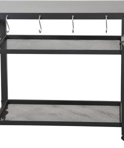 3-Shelf Outdoor Grill Table with Wheels, Durable Metal Design, Propane Tank Hook, for BBQ and Pizza Oven, Grey